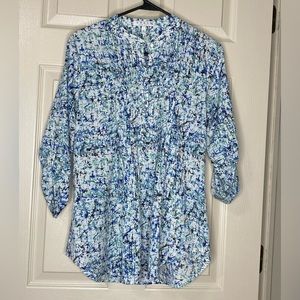 Chaus Career Blues Print Blouse Sz Small